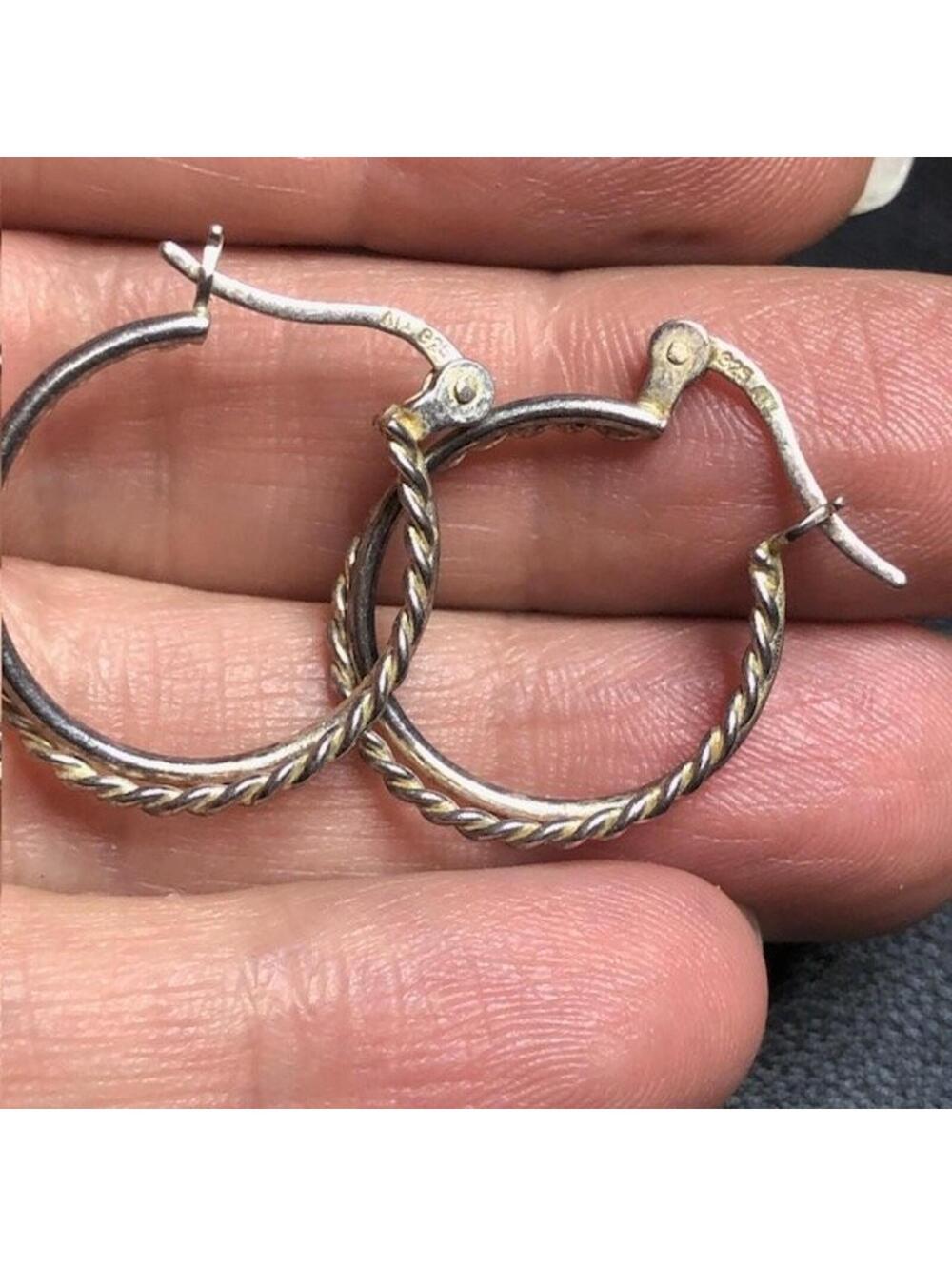 B2942 ATI Sterling Silver 925 Hoop Earrings Approx 1" Twisted Rope 2.8g - Picture 3 of 3